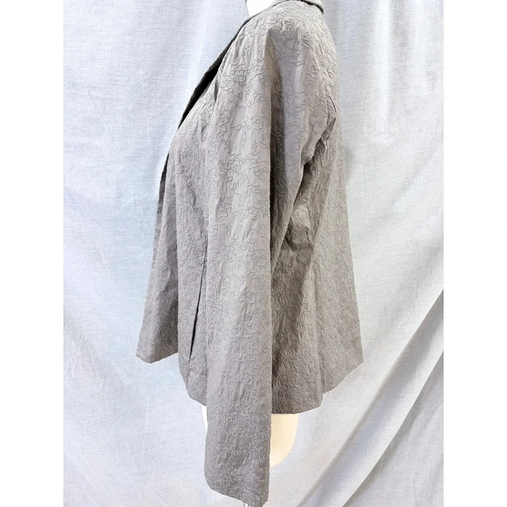 Eileen Fisher Luxury 100% Silk Embroidered Floral Open Front Blazer Jacket‎ M